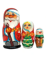 G.DeBrekht Marry Christmas Santa Family 3-Piece Russian Matryoshka Nested Dolls Set