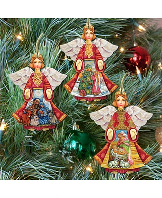 Designocracy Guardian Angel Wood Ornament, Set of 3