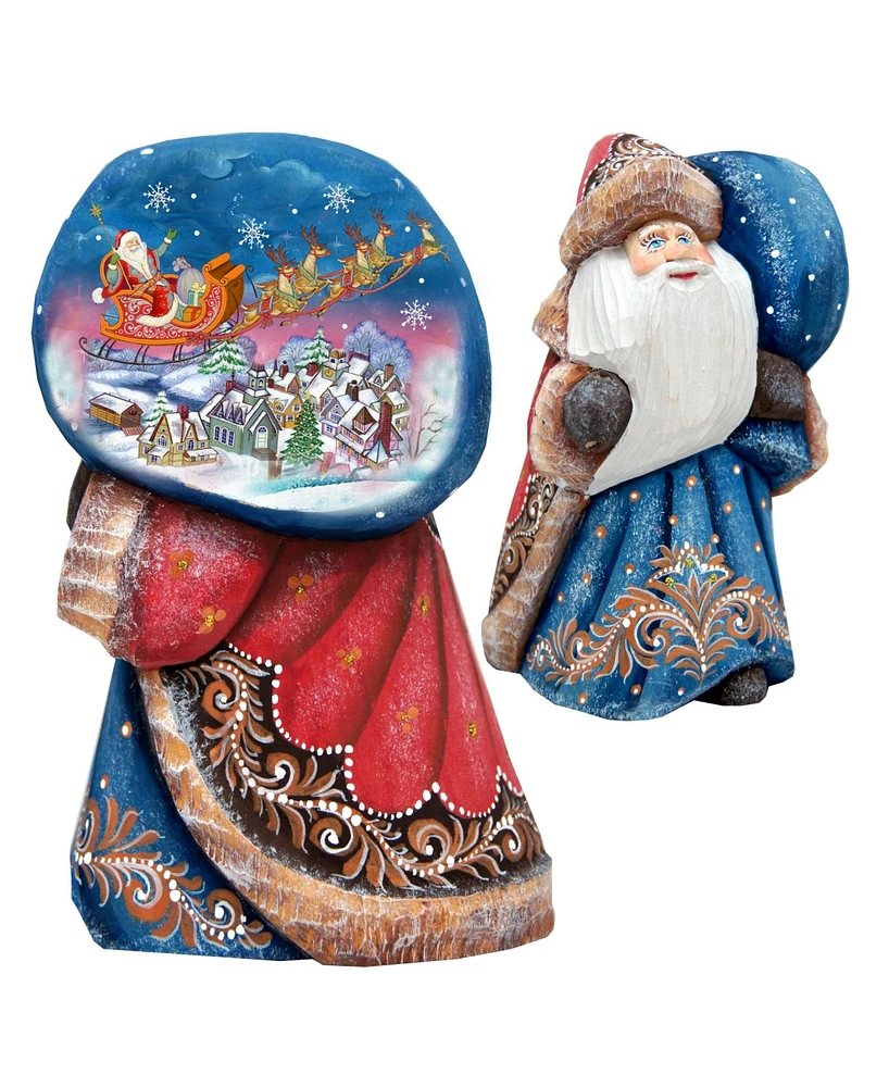 G.DeBrekht Woodcarved Hand Painted Up and Away Santa Figurine