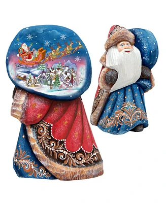 G.DeBrekht Woodcarved Hand Painted Up and Away Santa Figurine