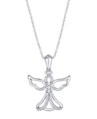 Cubic Zirconia Angel Pendant Necklace in Silver Plate