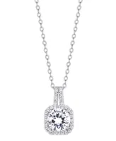 Cubic Zirconia Drop Cushion Pendant Necklace in Silver Plate