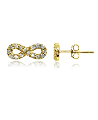 Cubic Zirconia Infinity Symbol Stud Earring Sterling Silver, 18k Rose or Yellow Gold over Silver