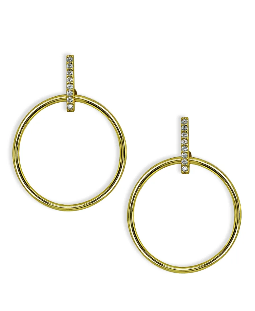 Cubic Zirconia Accent Front Circle Earrings 18k Gold Plated Sterling Silver or