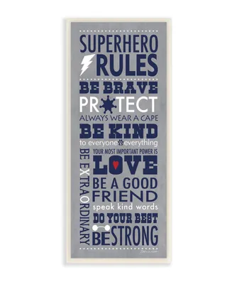Stupell Industries The Kids Room by Stupell Gray and Navy Superhero Rules Typography Wall Plaque Art, 7" L x 17" H