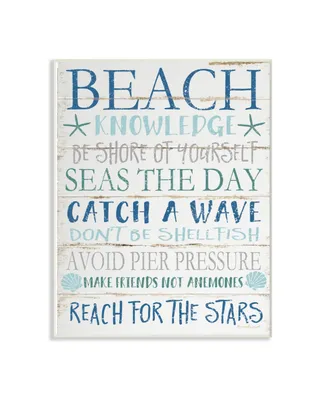 Stupell Industries Beach Knowledge Blue Aqua and White Planked Look Sign, 10" L x 15" H