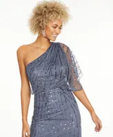 Adrianna Papell Sequined One-Shoulder Gown
