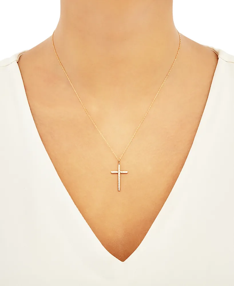Diamond Cross 18" Pendant Necklace (1/4 ct. t.w.) in 10k Gold
