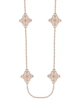 Crystal Four Point Medallion Opera Necklace in 14k Rose Gold Over Sterling Silver