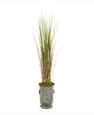 Nearly Natural 45in. Grass and Bamboo Artificial Plant in Vintage Metal Planter