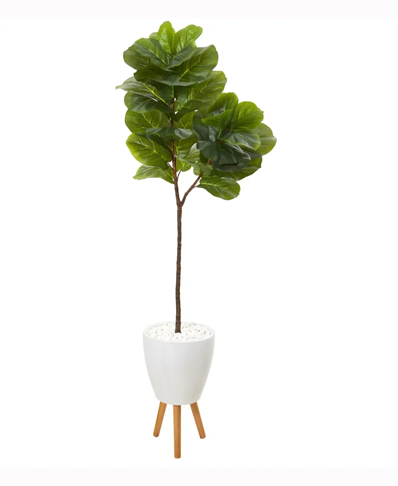 Nearly Natural 69in. Fiddle Leaf Artificial Tree in White Planter with Stand