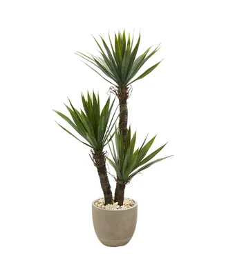 Nearly Natural 56in. Yucca Artificial Tree in Sandstone Planter