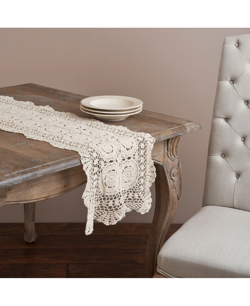 Saro Lifestyle Handmade Cotton Crochet Table Runner, 16" x 45"