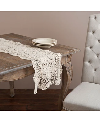 Saro Lifestyle Handmade Cotton Crochet Table Runner, 16" x 45"