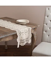 Saro Lifestyle Handmade Cotton Crochet Table Runner, 16" x 45"