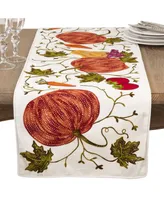 Saro Lifestyle Embroidered Pumpkin Harvest Design Cotton Table Runner