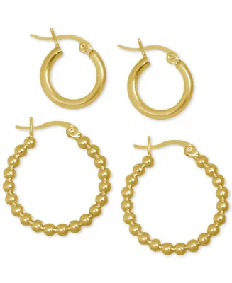 And Now This 2-Pc. Set Polished Small Hoop & Beaded Earrings Gold-Plate or Silver Plate