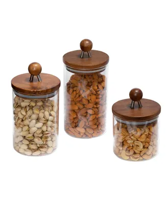 Honey Can Do 3-Pc. Acacia Top Glass Kitchen Canister Set
