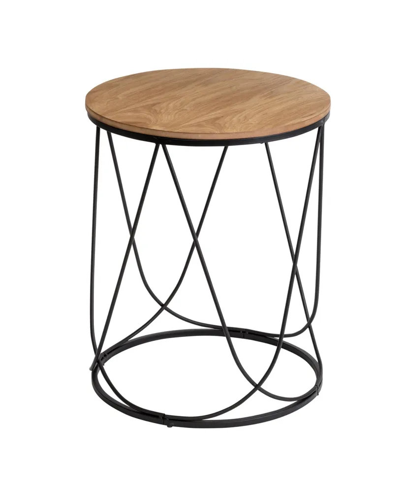 Honey Can Do Round Side Table With Natural Top