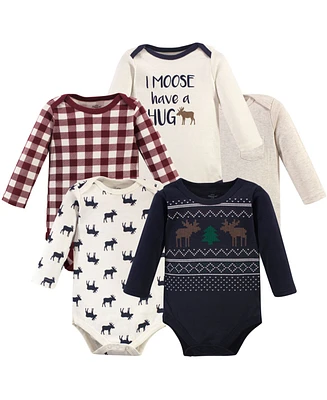 Little Treasure Baby Boys Cotton Long-Sleeve Bodysuits 5pk, Moose Sweater, 9-12 Months