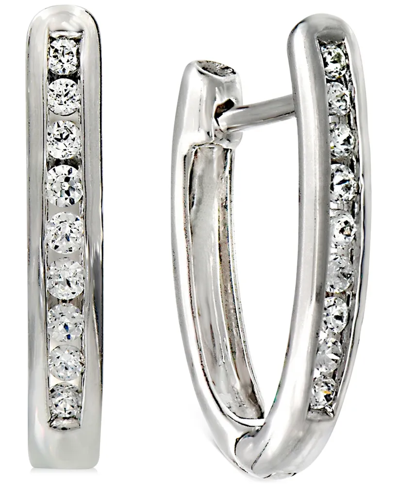 Diamond Extra Small Hoop Earrings (1/6 ct. t.w.) in 10k White Gold, 0.43"