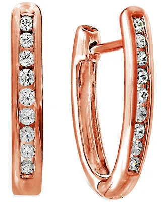 Diamond Extra Small Hoop Earrings (1/6 ct. t.w.) in 10k Rose Gold, 0.43"