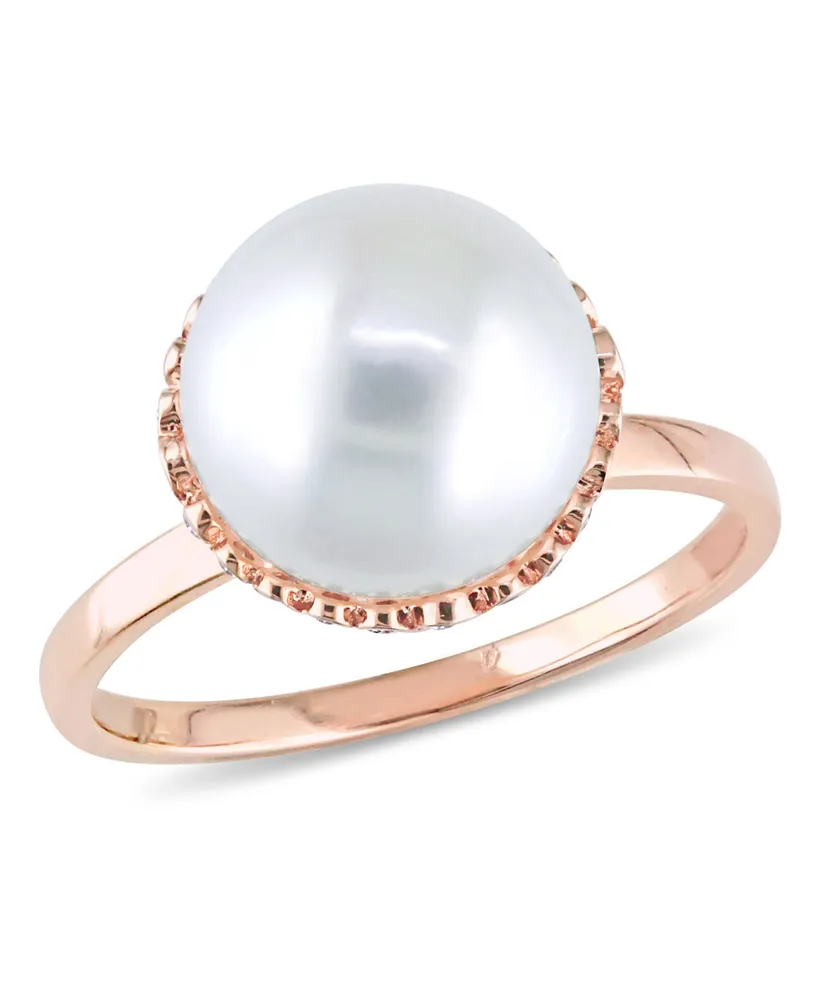 Freshwater Cultured Pearl (9.5-10mm) and Diamond (1/4 ct. t.w.) Cocktail Ring 14k Rose Gold