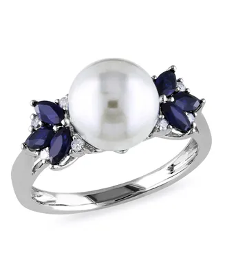 Freshwater Cultured Pearl (9-9.5mm), Sapphire (5/8 ct. t.w.) and Diamond Accent Ring 10k White Gold