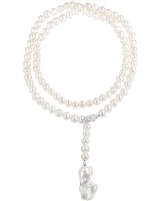 Freshwater Cultured Pearl (9-15mm) Lariat Abstract 36" Strand Necklace Sterling Silver Clasp