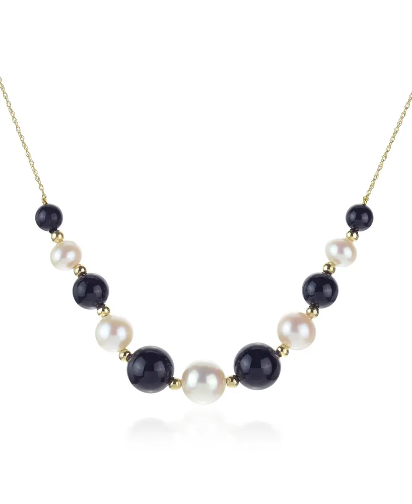 White Freshwater Cultured Pearls (6.5-9.5mm) with Blue Lapis (27 ct. t.w), and Gold Beads (3mm) 18" Necklace 14k Yellow Gold. Also Available O