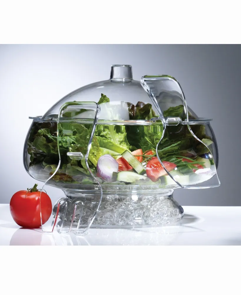 Prodyne Salad On Ice With Dome Lid Acrylic Salad Bowl and Servers