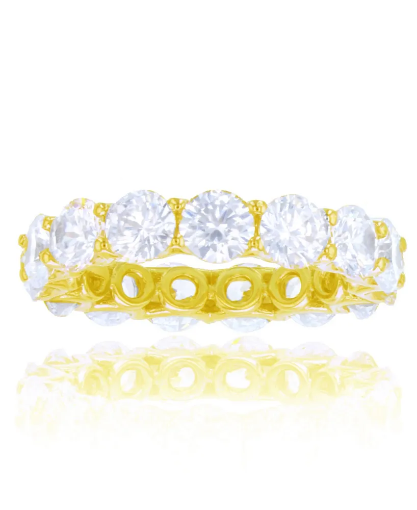 White Cubic Zirconia Eternity Band 14k Yellow Gold Plated Sterling Silver