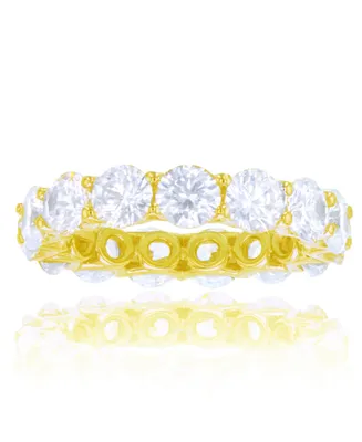 White Cubic Zirconia Eternity Band 14k Yellow Gold Plated Sterling Silver