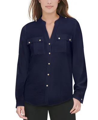 Calvin Klein Textured Roll-Tab Blouse