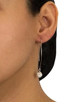 Pave Crystal Ball on a Thread Wire Earrings Set Sterling Silver. Available Clear, Dark Blue or Red