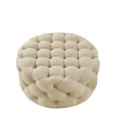 Inspired Home Bella Upholstered Tufted Allover Round Cocktail Ottoman