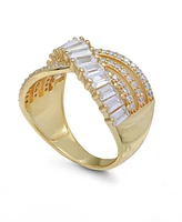 Cubic Zirconia Triple Row Baguette & Pave Crossover Ring (3 ct. t.w.) Sterling Silver or 18K Gold over