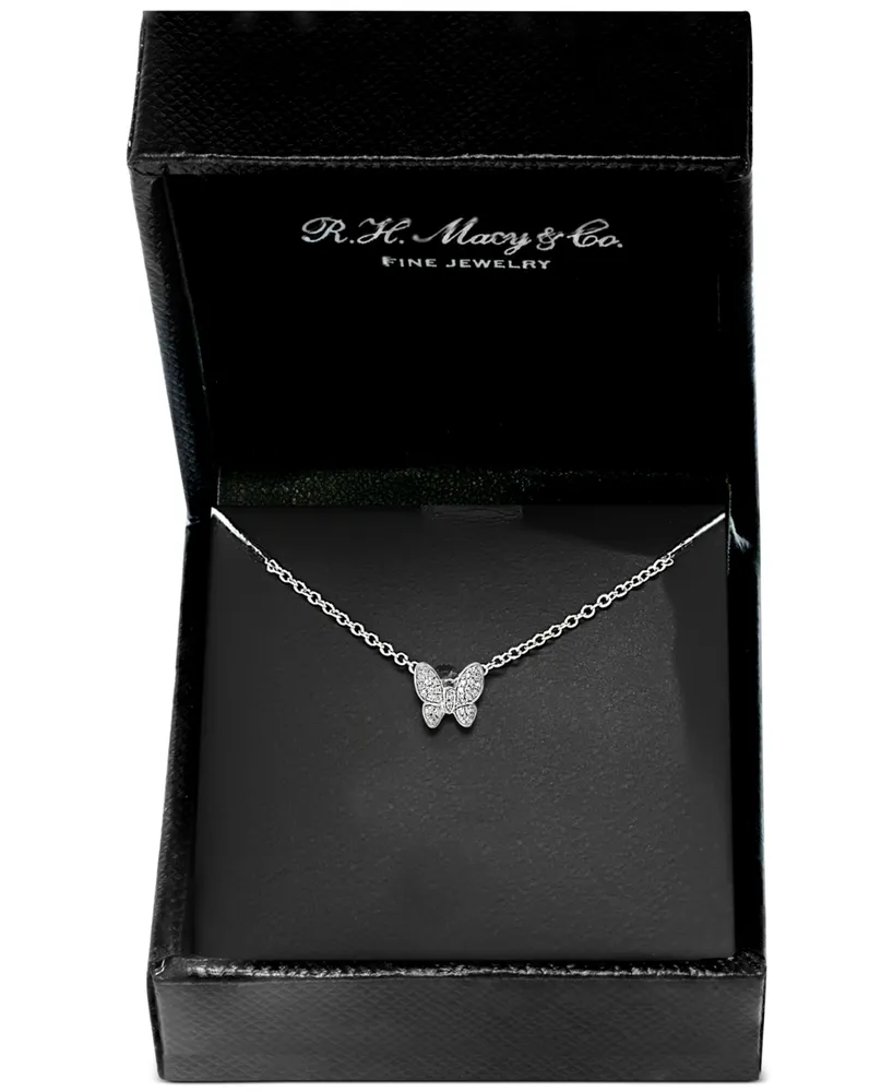 Effy Diamond Pave Butterfly 18" Pendant Necklace (1/10 ct. t.w.) in Sterling Silver