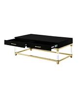 Inspired Home Casandra 2-Drawer High Gloss Coffee Table with Acrylic Legs and Metal Base