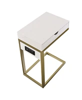 Loft Lyfe Adorna End C-Table with Drawer Usb Charging Ports and Outlets