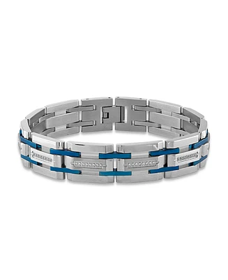 Men's 1/3 Carat Diamond 8 1/2" Bracelet in Stainless Steel and Navy Blue Ion Plated