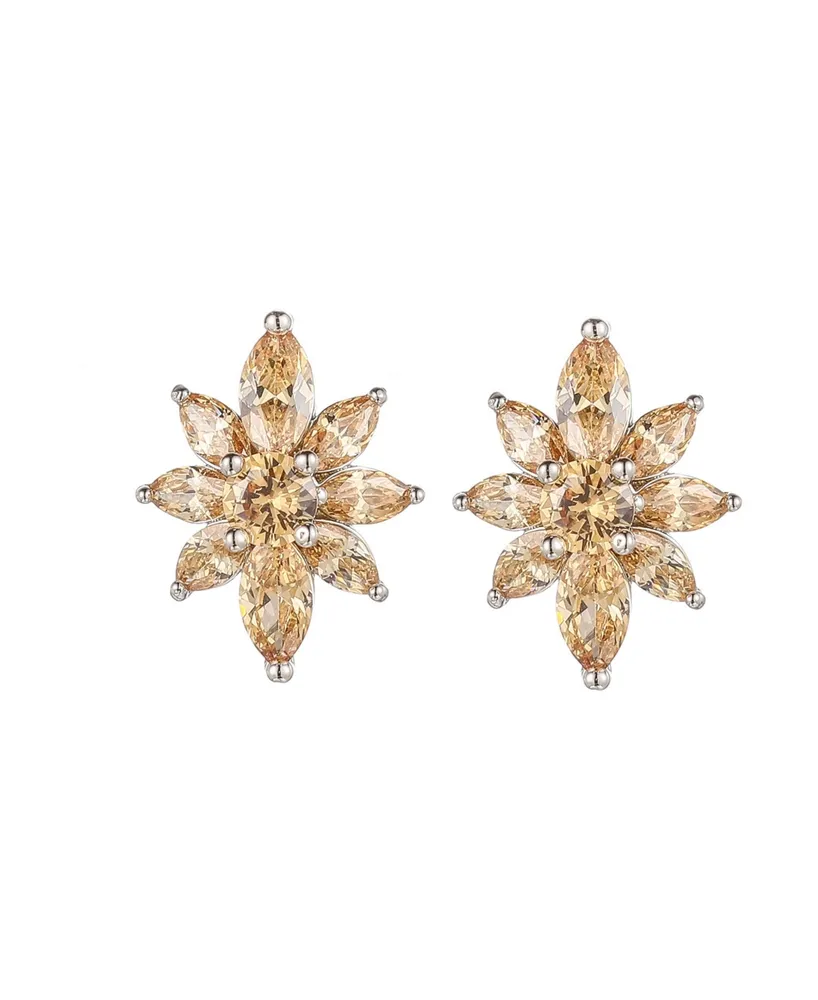 A&M Silver-Tone Champagne Flower Cluster Earrings - Silver