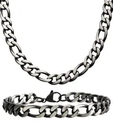 Inox Figaro Link 8" Bracelet and 22" Necklace Set - Silver