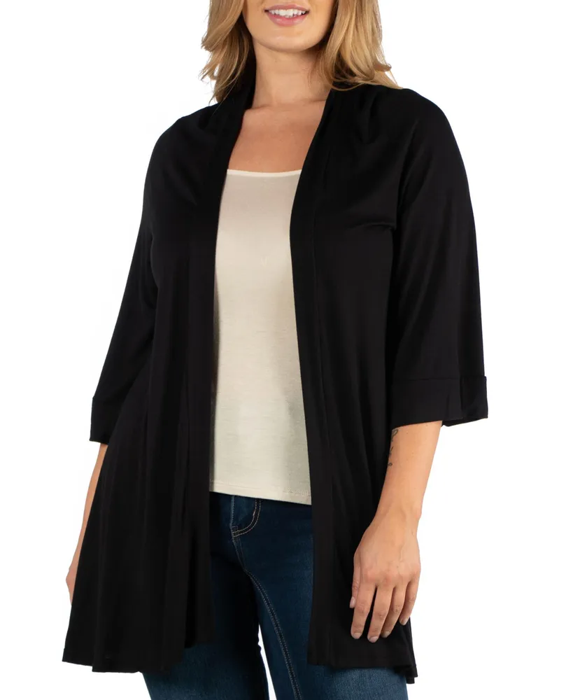 24Seven Comfort Apparel Open Front Elbow Length Sleeve Plus Cardigan