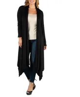 24Seven Comfort Apparel Long Sleeve Knee Length Open Plus Cardigan