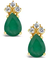 Emerald (1-3/8 ct. t.w.) and Diamond (1/8 Stud Earrings 14k Yellow Gold (Also Sapphire)