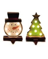 Glitzhome Marquee Led Snowman Head Tree Stocking Holder Set of 2