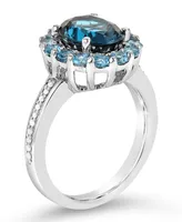 London Blue Topaz (3-1/5 ct. t.w.), Swiss (1-1/4 t.w.) and Diamond (1/10 Ring Sterling Silver