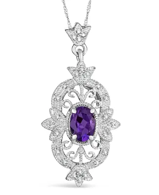 Blue Topaz (2-1/3 ct. t.w.) and Diamond (1/10 ct. t.w.) Pendant Necklace in Sterling Silver. Also Available in Amethyst