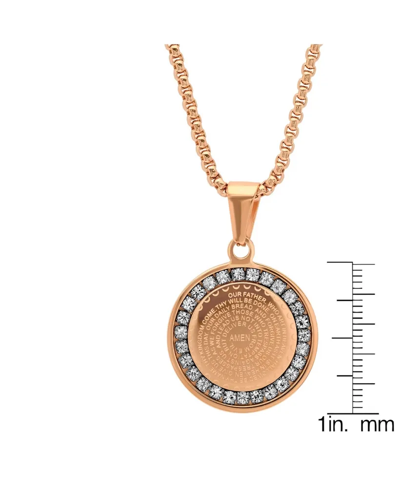 Steeltime 18K Micron Rose Gold Plated Father Prayer Double Sided Stainless Steel Pendant Necklace - Rose Gold